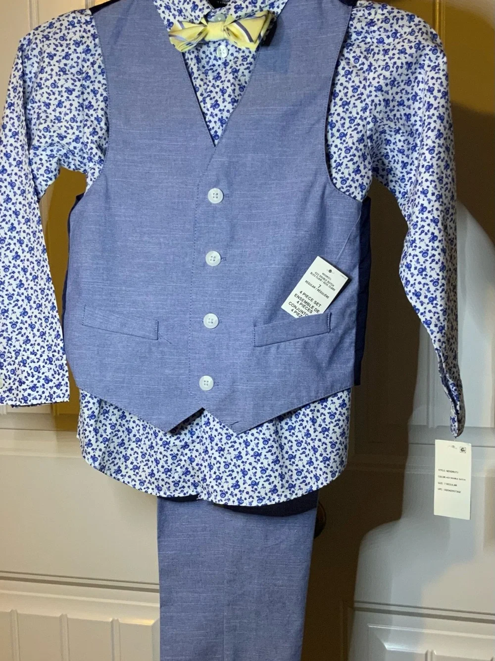 Nautica Boys Navy Floral Vest with Light Gray Bow Tie